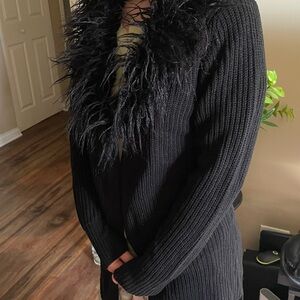 Fashion Nova Black Cardigan with Faux Fur Trim